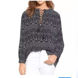 Madewell western black peasant boho caravan gauze tassel shirt blouse XS v-neck